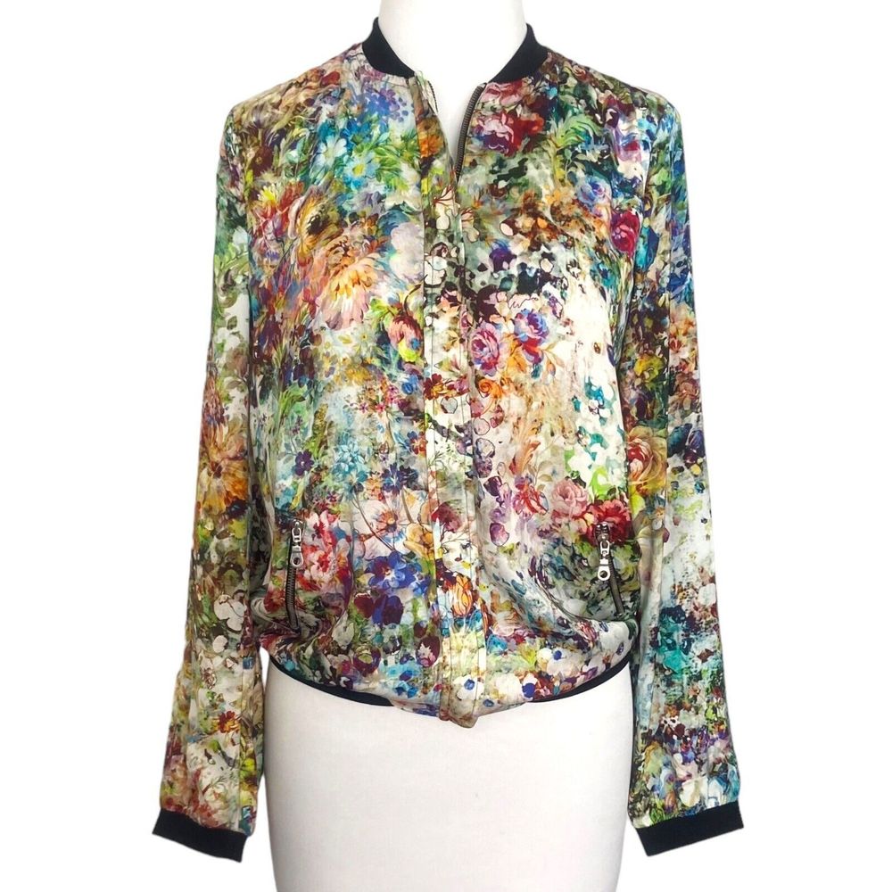 Zara Trafaluc Lightweight Bomber Jacket Size S Small Multicolored Floral Print